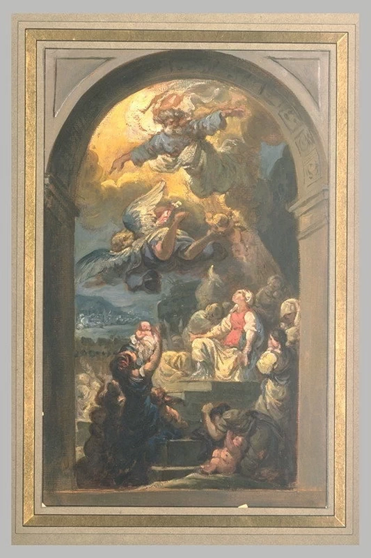 Santa Genoveffa mette fine al morbo degli ardenti - Musée du Louvre, Département des Peintures, Parigi